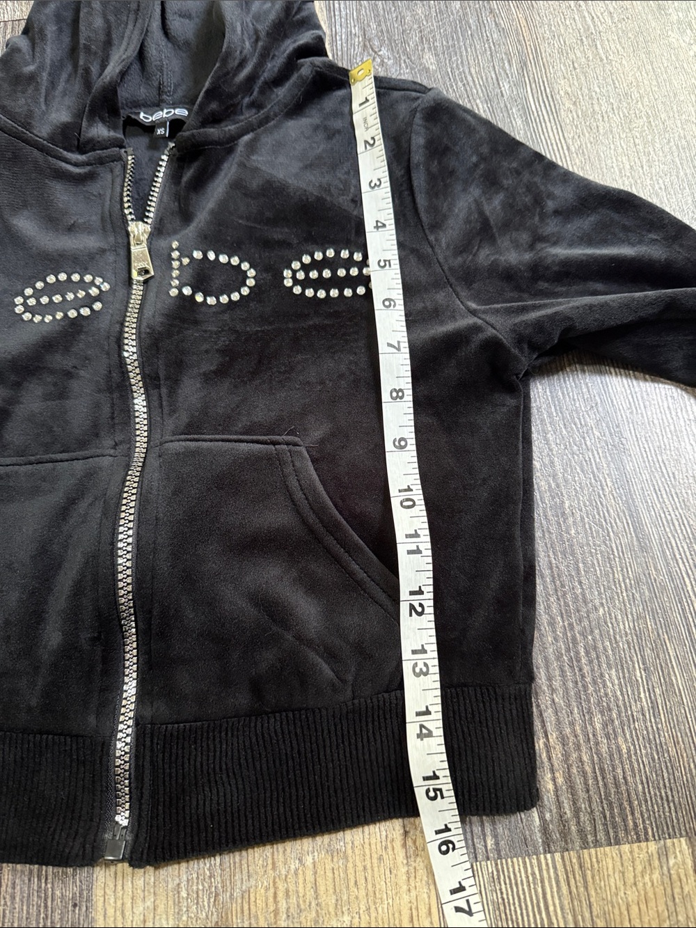 Bebe Black Velour Rhinestone Tracksuit Women’s Size XS Hoodie & Pants - Picture 5 of 12